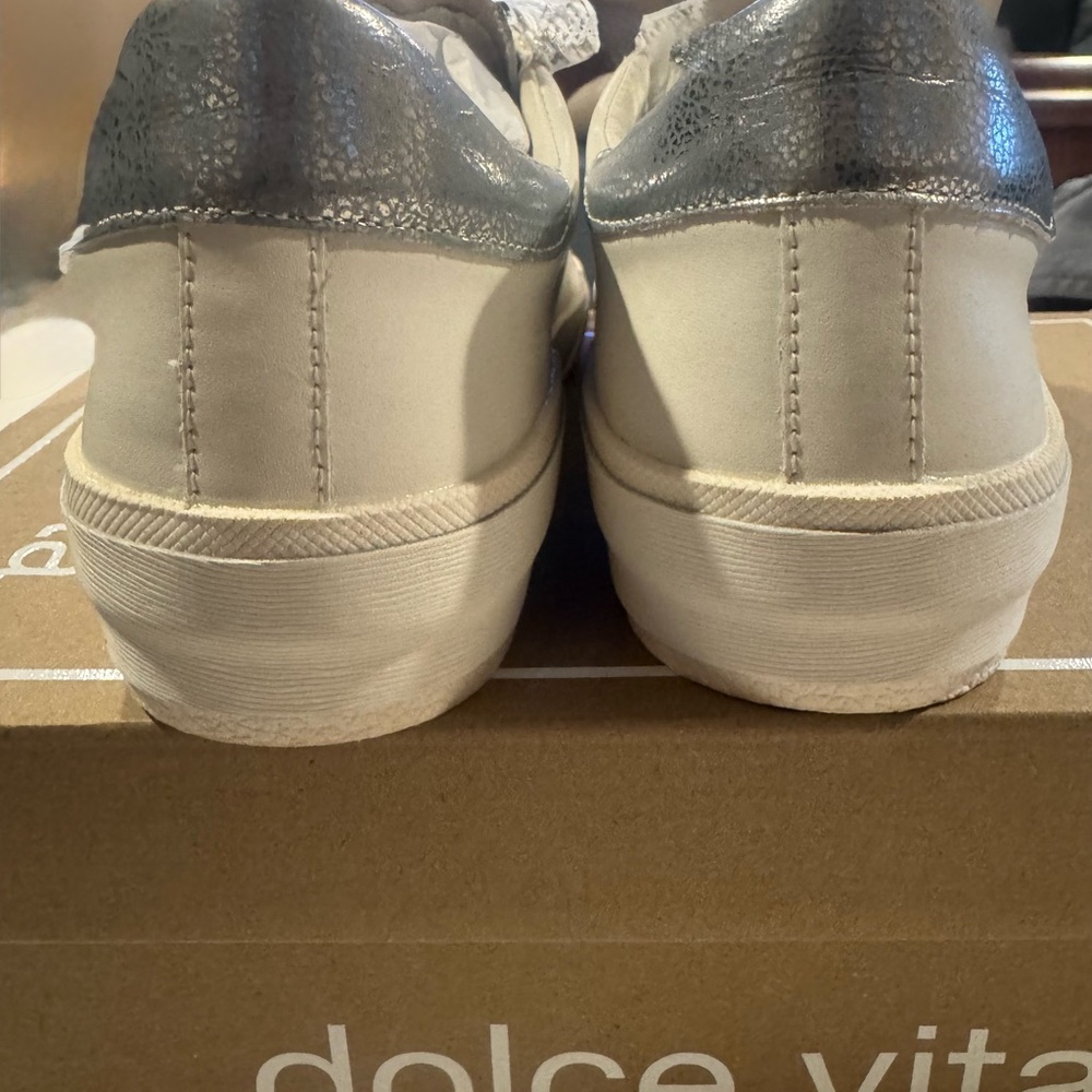 Brand new Dolce Vita Zina Metallic Silver and Cream Leather Sneakers - Picture 3 of 5